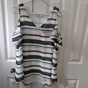Ricki's Striped Cold Shoulder Top- New